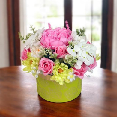 surprise box “summer fantasy” with soap foam flowers, 8 roses, 11 chrysanthemums, 2 hydrangeas, 1 peony - 2 surprise box “summer fantasy” with soap foam flowers, 8 roses, 11 chrysanthemums, 2 hydrangeas, 1 peony - 2