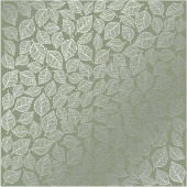 лист односторонней бумаги с серебряным тиснением, дизайн silver leaves mini, olive, 30,5см х 30,5см