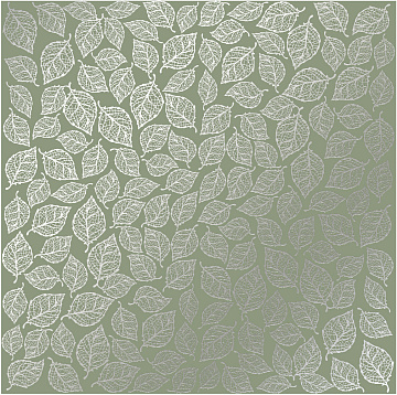 Arkusz papieru jednostronnego wytłaczanego srebrną folią, wzór  Silver Leaves mini, kolor Oliwkowy 12"x12"