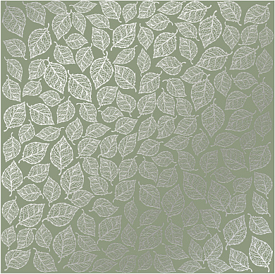 лист односторонней бумаги с серебряным тиснением, дизайн silver leaves mini, olive, 30,5см х 30,5см