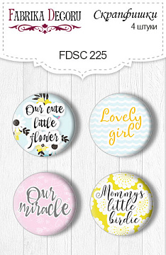 Set of 4pcs flair buttons for scrabooking "My tiny sparrow girl 2" EN #225