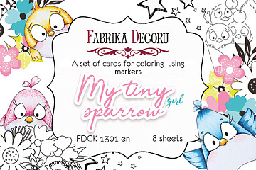 Set of 8pcs 10х15cm for coloring by markers My tiny sparrow girl EN