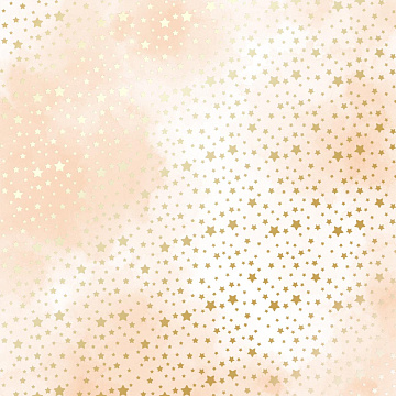 Sheet of single-sided paper with gold foil embossing, pattern Golden stars, color Beige watercolor, 12"x12"