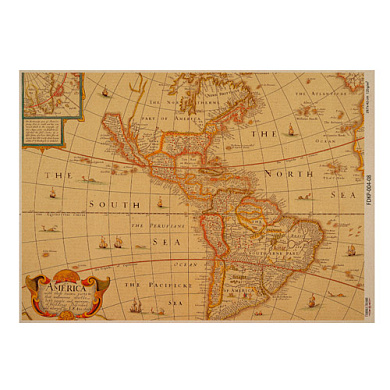 лист крафт бумаги с рисунком maps of the seas and continents #08, 42x29,7 см