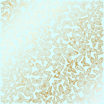 Arkusz papieru jednostronnego wytłaczanego złotą folią, wzór Złote Motyle Mięta 30,5x30,5cm 