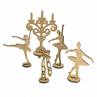 3D figures for decorating dollhouses and shadow boxes, Candle holder, pointe shoes, 3 ballerinas, Set #65
