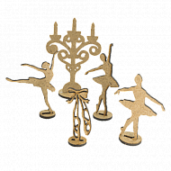 фигурки 3d для украшения кукольных домиков и шедоубоксов подсвечник, пуанты, 3 балерины, набор #65