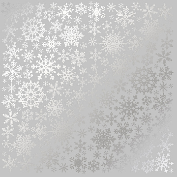 Sheet of single-sided paper embossed with silver foil, pattern Silver Snowflakes Gray 12"x12"