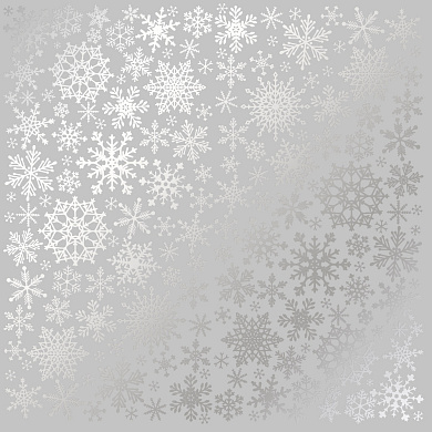 лист односторонней бумаги с серебряным тиснением, дизайн silver snowflakes gray, 30,5см х 30,5см