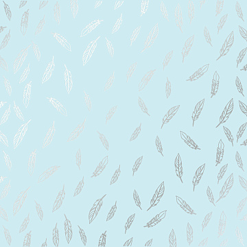 Sheet of single-sided paper embossed with silver foil, pattern Silver Feather Blue 12"x12" 