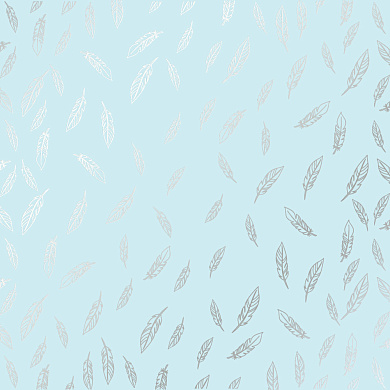 лист односторонней бумаги с серебряным тиснением, дизайн silver feather blue 30,5х30,5