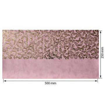 Piece of PU leather with gold stamping, pattern Golden Butterflies Flamingo, 50cm x 25cm - 2