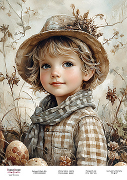 Decoupage card «Boy with Easter eggs-01» #000902, 21cm x 29,7cm