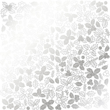 Einseitig bedrucktes Blatt Papier mit Silberfolie, Muster Silberne Winterbeeren, Weiß, 30,5 x 30,5 cm