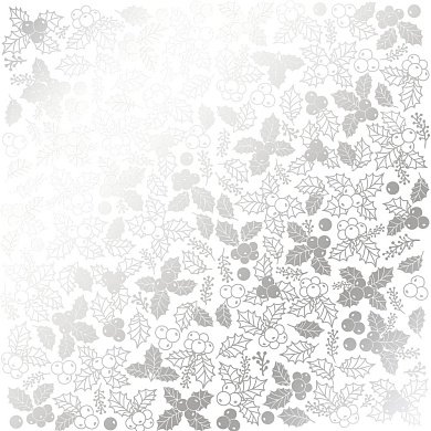 лист односторонней бумаги с серебряным тиснением, дизайн silver winterberries white, 30,5см х 30,5см