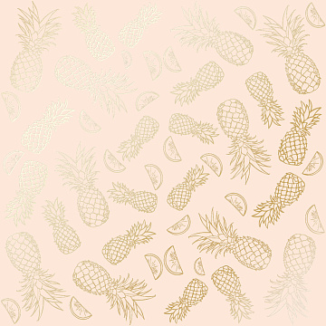 Sheet of single-sided paper with gold foil embossing, pattern Golden Pineapple Beige, 12"x12"