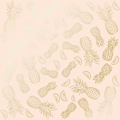 лист односторонней бумаги с фольгированием, дизайн golden pineapple beige, 30,5см х 30,5 см