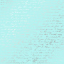 Sheet of single-sided paper embossed with silver foil, pattern Silver Text Turquoise 12"x12" 