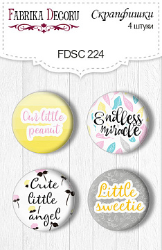 Set of 4pcs flair buttons for scrabooking "My tiny sparrow girl" EN #224