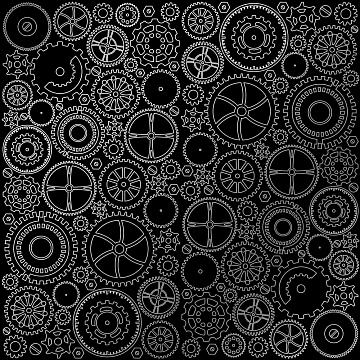 Sheet of single-sided paper embossed with silver foil, pattern Silver Gears Black 12"x12" 