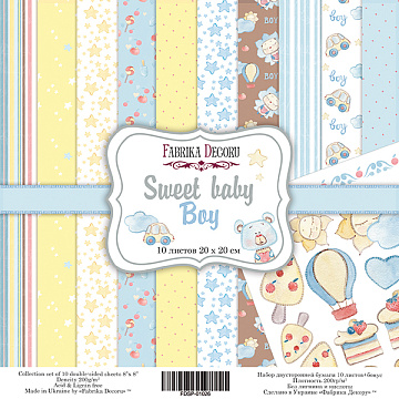 Double-sided scrapbooking paper set Sweet baby boy 8”x8”, 10 sheets
