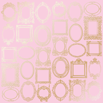 Sheet of single-sided paper with gold foil embossing, pattern "Golden Frames Pink"