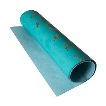 Piece of PU leather for bookbinding with gold pattern Golden Feather Turquoise, 50cm x 25cm