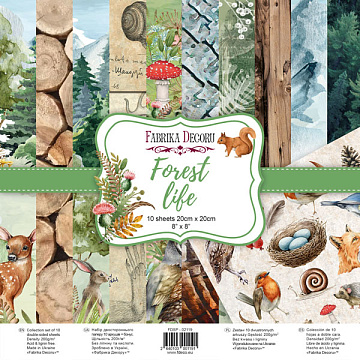 Double-sided scrapbooking paper set Forest life 8"x8", 10 sheets