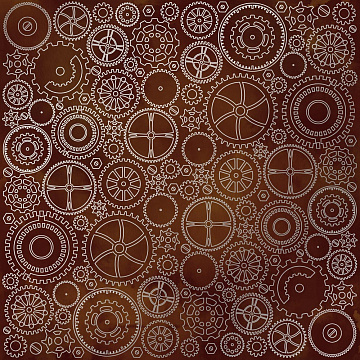 Sheet of single-sided paper embossed with silver foil, pattern Silver Gears, color Brown aquarelle 12"x12" 