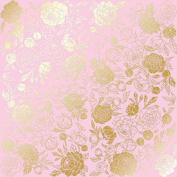 Sheet of single-sided paper with gold foil embossing, pattern "Golden Peony Passion Pink"