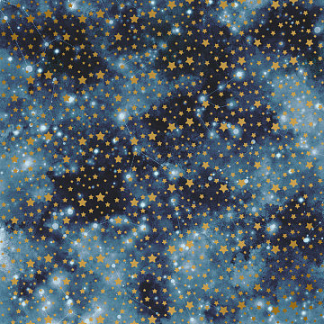 Sheet of single-sided paper with gold foil embossing, pattern Golden stars, Mystical cosmos, 12"x12"
