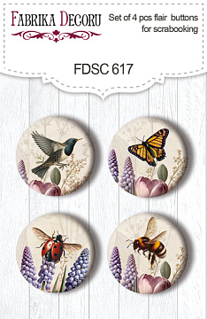 Set of 4pcs flair buttons for scrabooking, Spring Botanical Story, #617