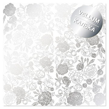 Versilbertes Pergamentblatt, Muster Silver Peony Passion 29.7cm x 30.5cm