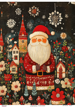 Karta Decoupage "Święty Mikołaj na ciemnym tle", #0860, 29,7x42cm