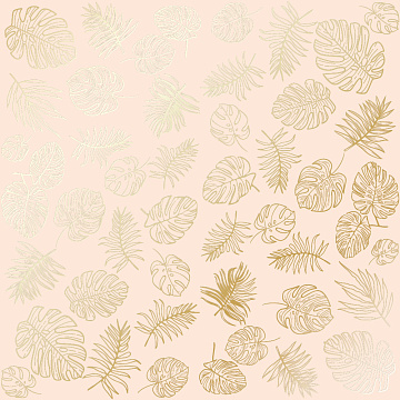Sheet of single-sided paper with gold foil embossing, pattern Golden Tropical Leaves Beige, 12"x12"