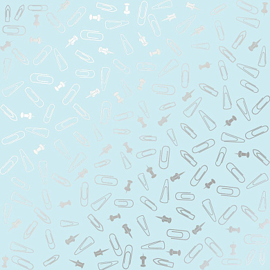 лист односторонней бумаги с серебряным тиснением, дизайн silver drawing pins and paperclips, blue, 30,5см х 30,5см
