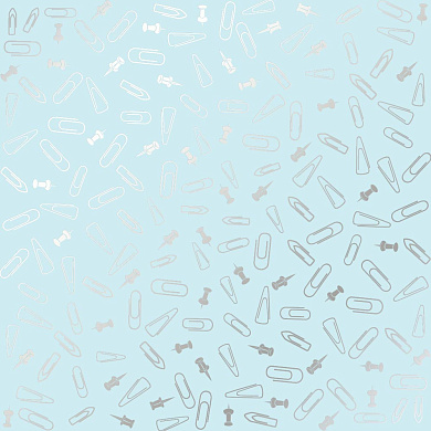 лист односторонней бумаги с серебряным тиснением, дизайн silver drawing pins and paperclips, blue, 30,5см х 30,5см