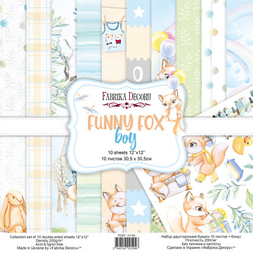 Double-sided scrapbooking paper set Funny fox boy 12"x12", 10 sheets