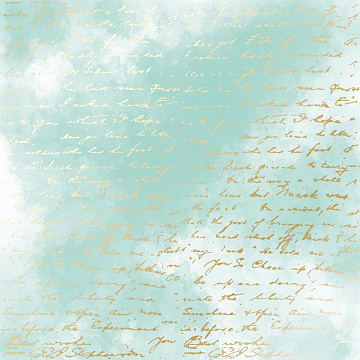 Sheet of single-sided paper with gold foil embossing, pattern "Golden Text, color Mint watercolor"