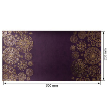 Piece of PU leather with gold stamping, pattern Golden Napkins Violet, 50cm x 25cm - 2