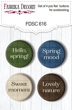 Set of 4pcs flair buttons for scrabooking, Spring Botanical Story (En), #616