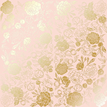 Sheet of single-sided paper with gold foil embossing, pattern "Golden Peony Passion Peach"