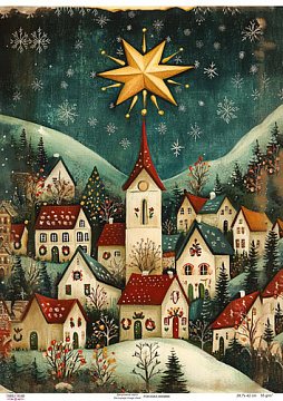 Decoupage Card "Christmas Star over the Village", #0885, 29.7x42cm