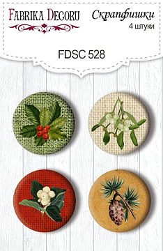 Set of 4pcs flair buttons for scrabooking Winter botanical diary #528
