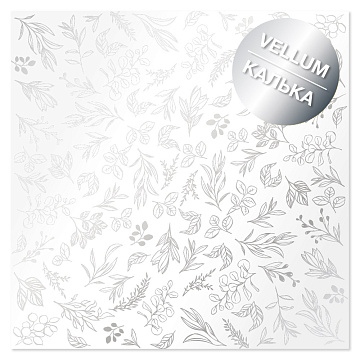 Silver foiled vellum sheet, pattern Silver Branches 12"x12"