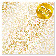 Gold foil vellum sheet, pattern Golden Butterflies 12"x12"