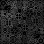 Sheet of single-sided paper embossed with silver foil, pattern Silver Gears Black 12"x12" 