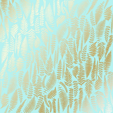 Einseitig bedruckter Papierbogen mit Goldfolienprägung, Muster Golden Farn, Farbe Turquoisei