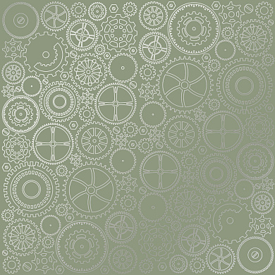 лист односторонней бумаги с серебряным тиснением, дизайн silver gears olive, 30,5см х 30,5см