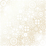 Sheet of single-sided paper with gold foil embossing, pattern Golden Gears White, 12"x12"